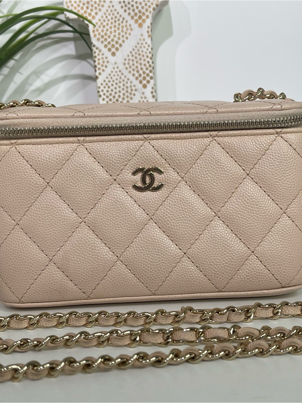 Chanel Beige Caviar Quilted Leather Vanity
